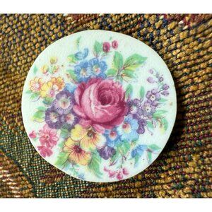 Vintage Bone China Brooch Made In England Hand-Painted Rose & Wildflowers Design